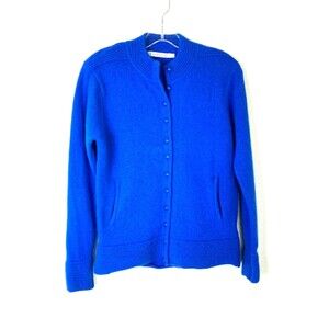 EMRECO Women's Cardigan Sweater Size 4/6 - S Blue Lambswool Angora Pockets